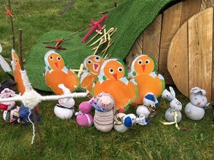 An empty tomb and a garden of Hope at Great Wishford- paper Easter chicks