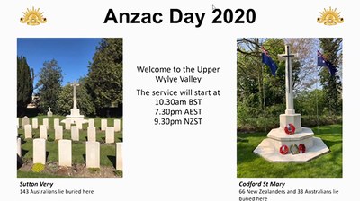 ANZAC Memorial goes ahead despite lockdown- Memorials at Sutton Veny and Codford St Mary's