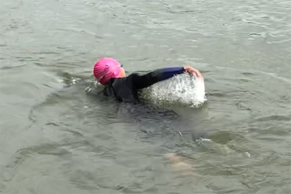 Aquadeacon conquers the Arun- mid-swim