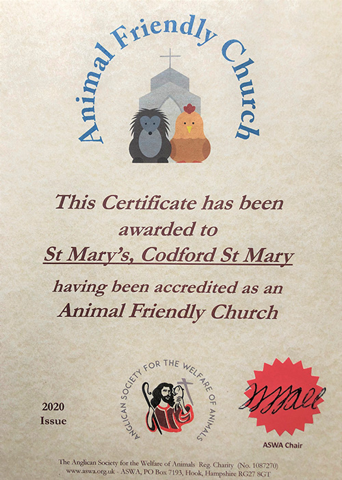 Being busy for the Future- Animal Friendly Church Certificate