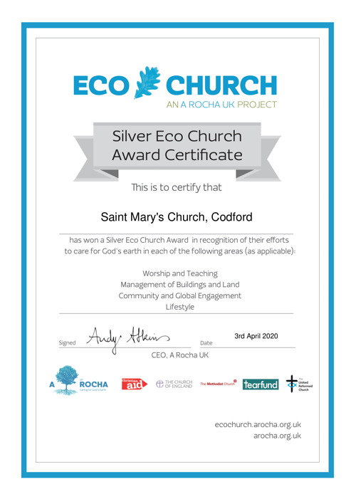 Being busy for the Future- Silver Eco Church Award