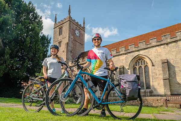 Ride+Stride, 2020-style- Stephanie Williams and James Carey with their bikes outside St Mary’s Church in Marlborough- Photo Gerry Lynch