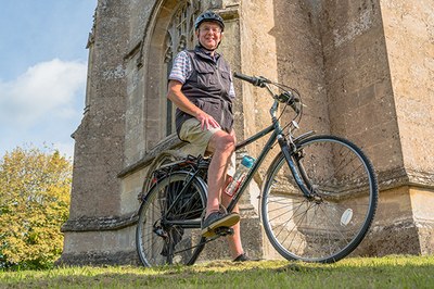 Ride+Stride, 2020-style- The Revd Chris Burdon with his bike at All Saints’ Church in Marden- Photo by Gerry Lynch