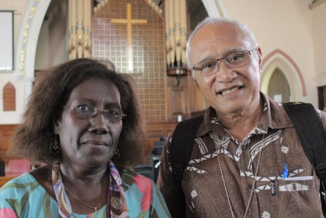 Tagolyn Kabekabe and Archbishop Winston Halapua