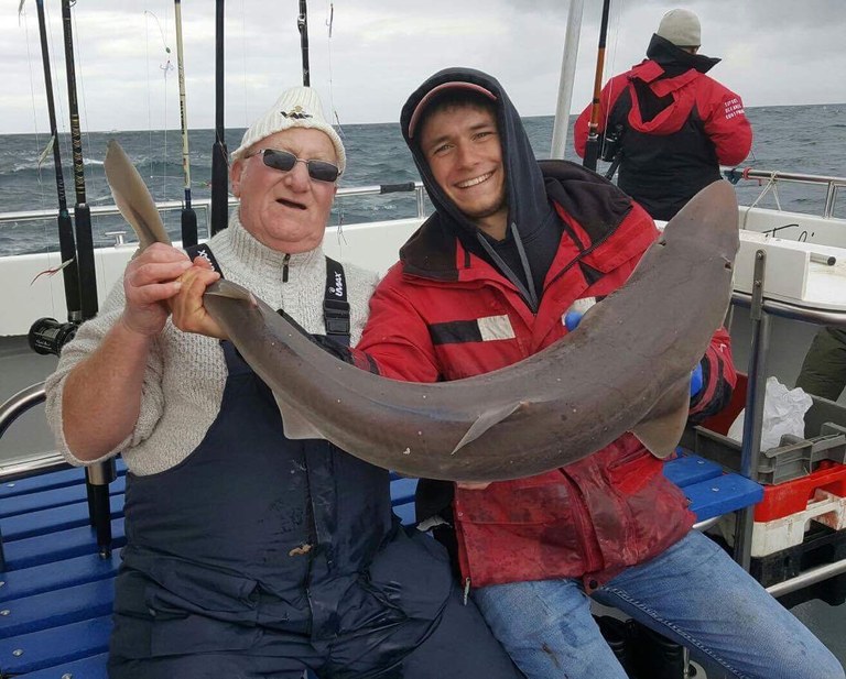 Pete Whiteman and Ryan Casey on Meerkat with a 31lb 10oz Spurdog.