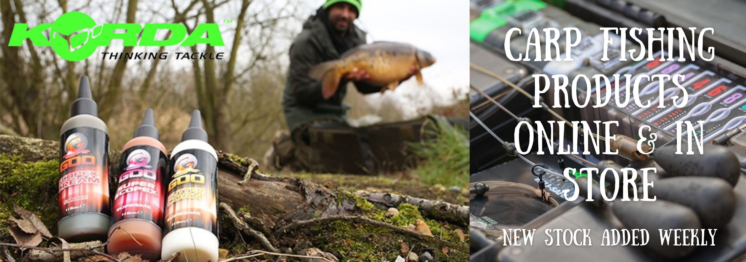 Carp Fishing brands including Korda, Guru, Sticky Baits, Mainline and Ridge Monkey